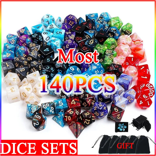 140/105/70/42/21Pcs Multicolour Dice Set Random Color Polyhedral RPG DND Role Playing Dragons Board Game Multiple Dice with Bags